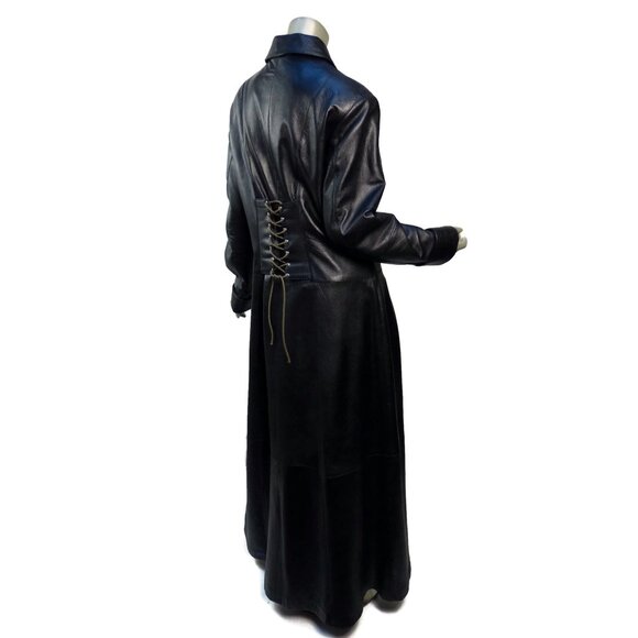 AQTH Leather Maxi Corset Coat L- XL (RUNS SMALL) Black Some Damage Please Read - Picture 5 of 12